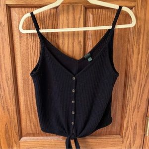 Wild Fable Black Waffle Knit Button Up Tie Knot Tank Crop Top Size S